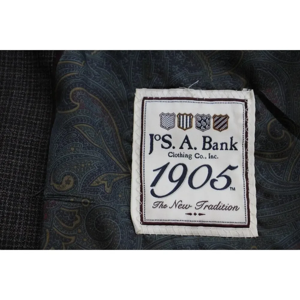 Jos A Bank 1905 Blazer Mens 44L Brown Microcheck 100% Wool Washington